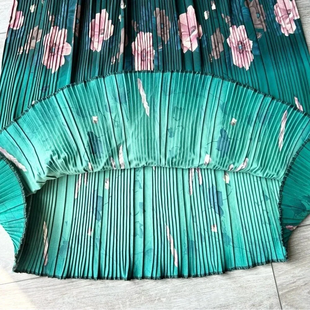 Floral Pattern Pleated Stretchy Midi Maxi Skirt